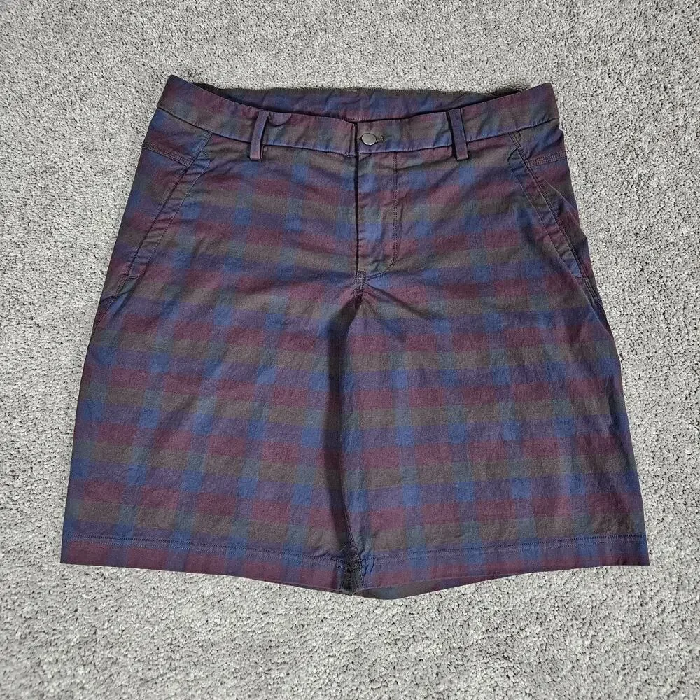 Lululemon Commission Shorts Mens 38 Blue Maroon Plaid Check Stretch‎ 10